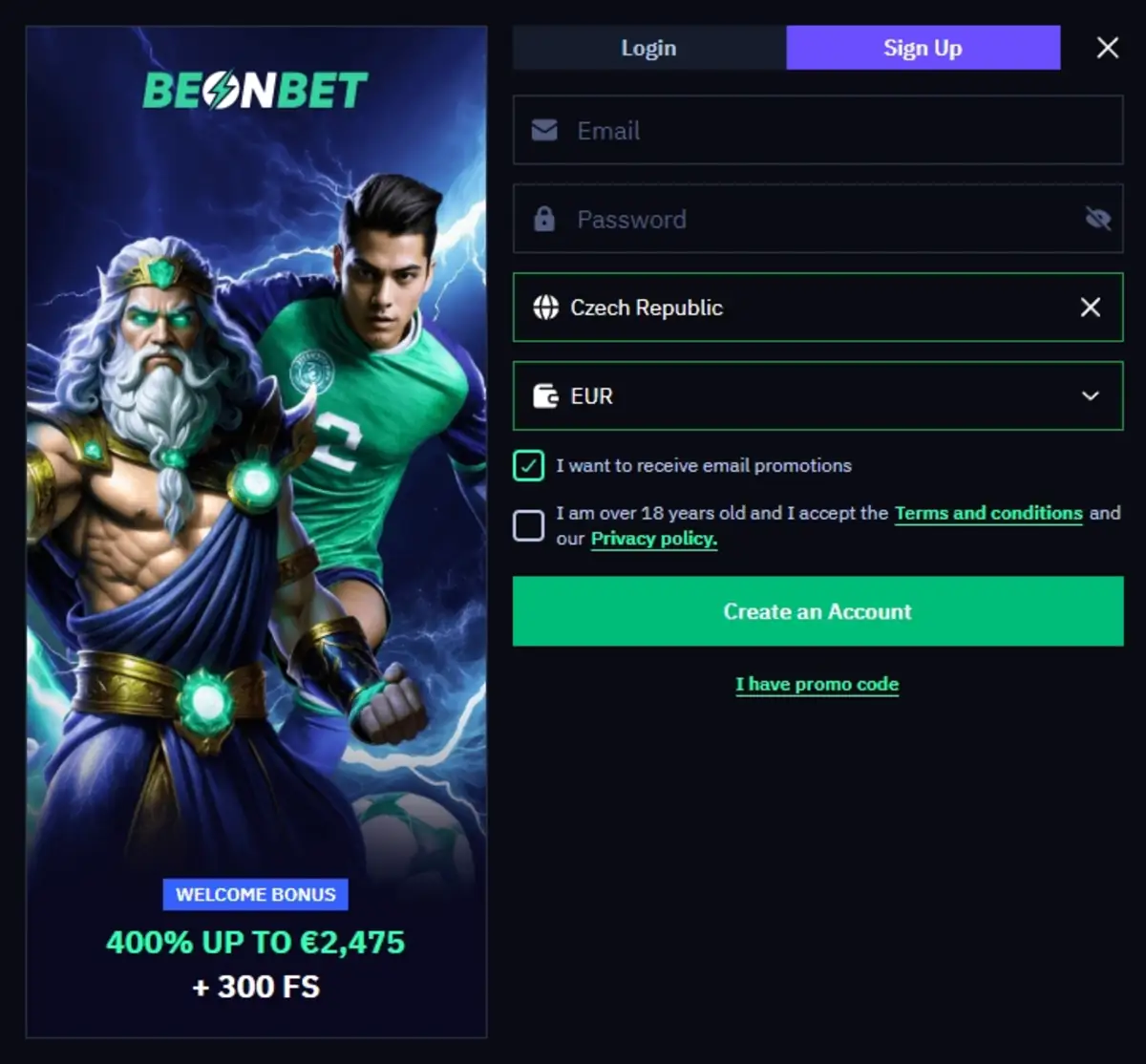 BeonBet Register
